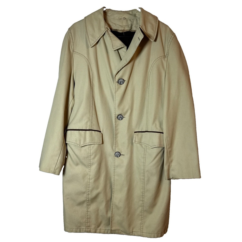 VTG 70s Women's Large Tan Car Coat Removable Fleece Liner Contrast Stitching
